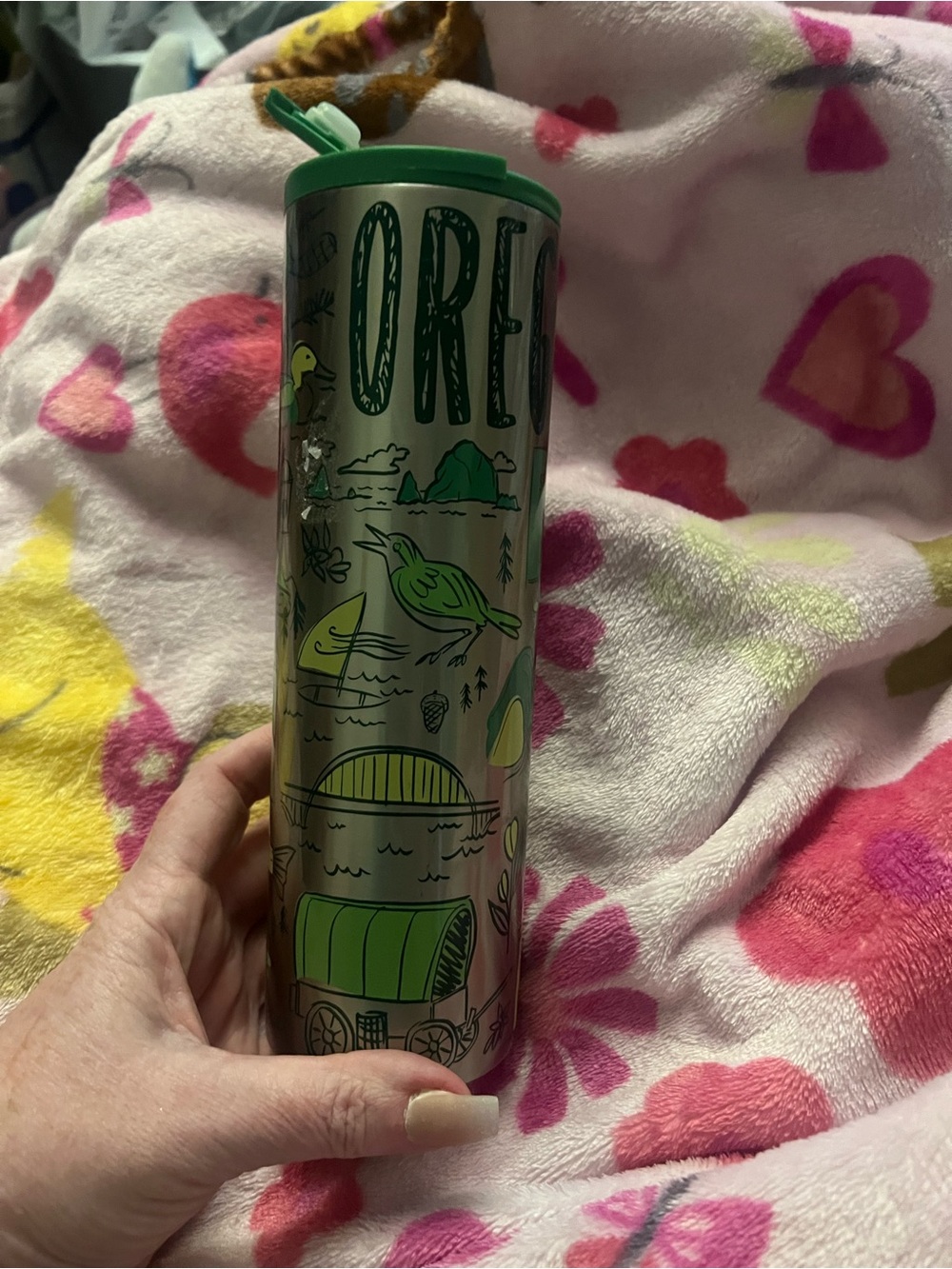 Starbucks Silver Stainless Travel Tumbler with Green Accents